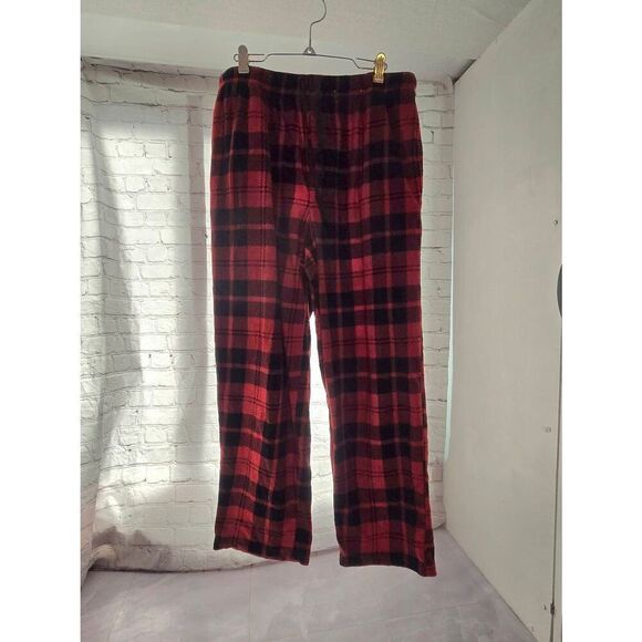 Stafford Mens Size Large Red/Black Checkered Fleece Sleep Pants - Picture 1 of 5
